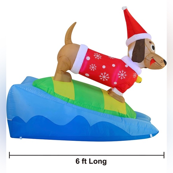 6 FT Long Christmas Inflatable Snowboarding Weiner Dog with LEDs Lawn BlowUp NEW - Picture 3 of 7